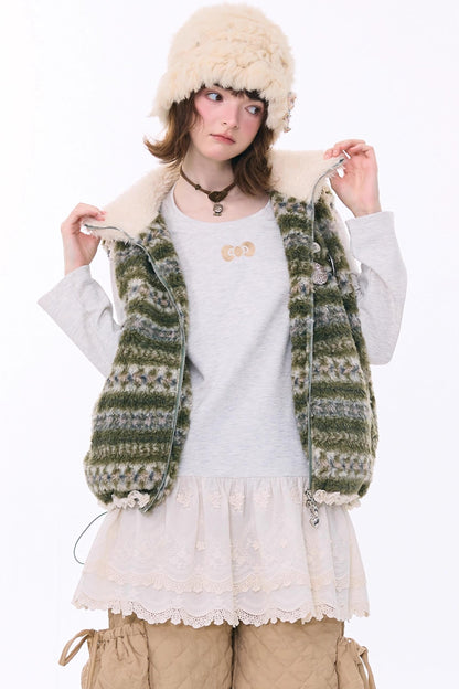 Retro Fair Isle Fleece Vest Jacket