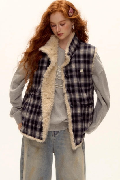 Blue Check Reversible Plaid Vest