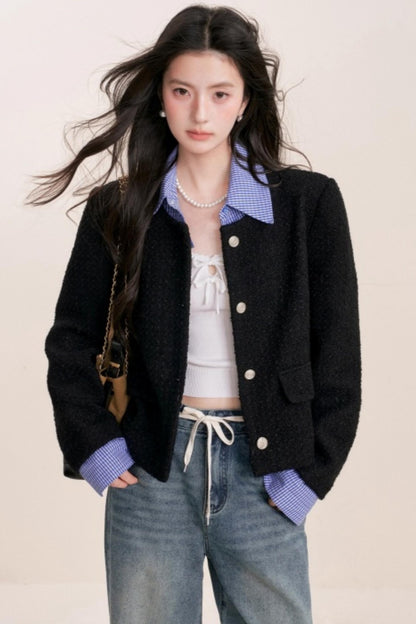 Tweed Plaid Panel Fake Two Jacket