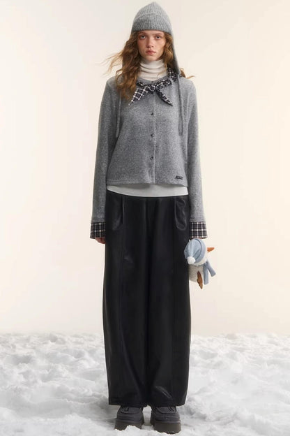 Wool Plaid Patchwork Cardigan