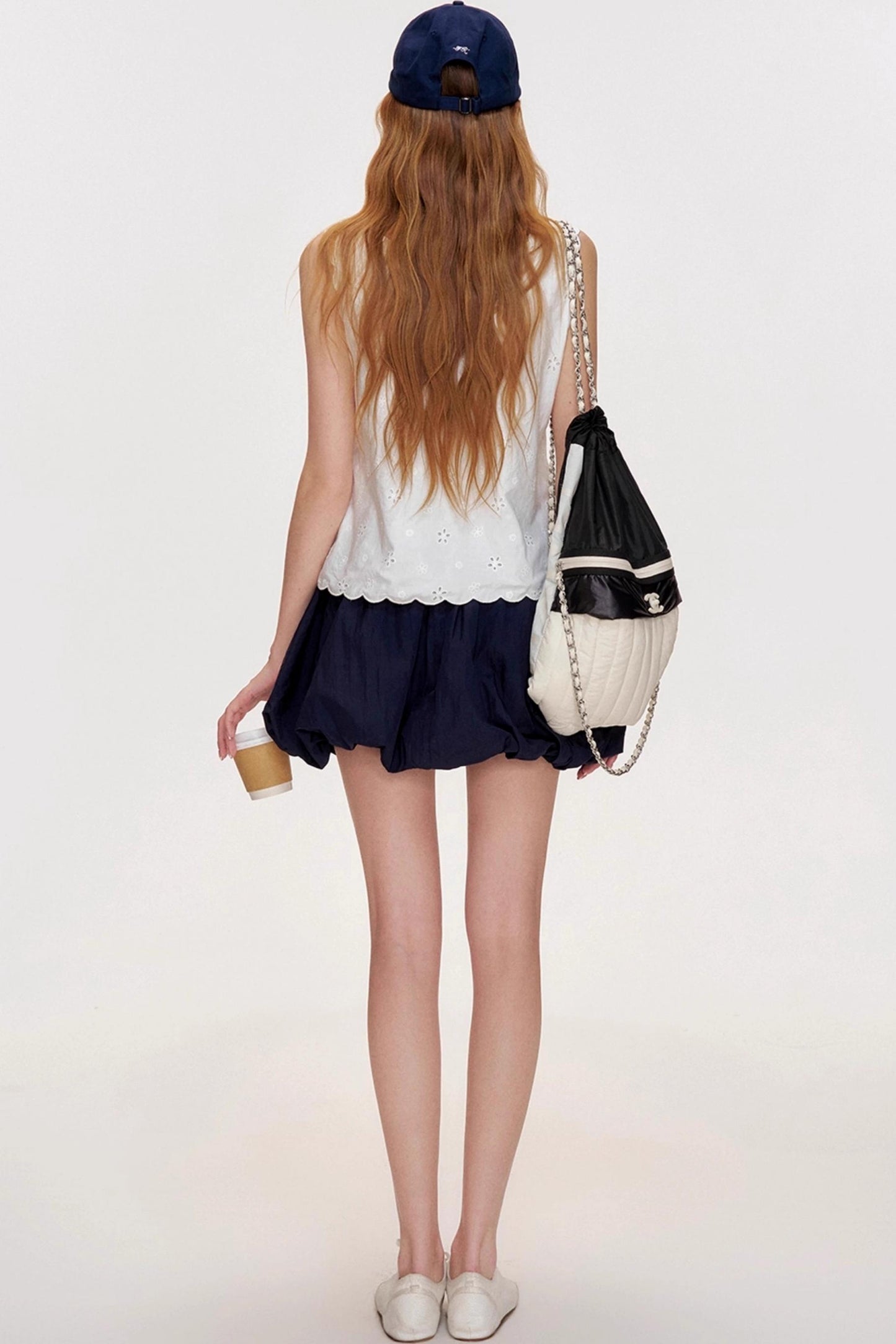 Romantic Wavy Edge Embroidery Strappy Vest Set-Up