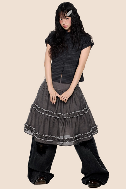 Plaid Retro Short Blouse Set-Up