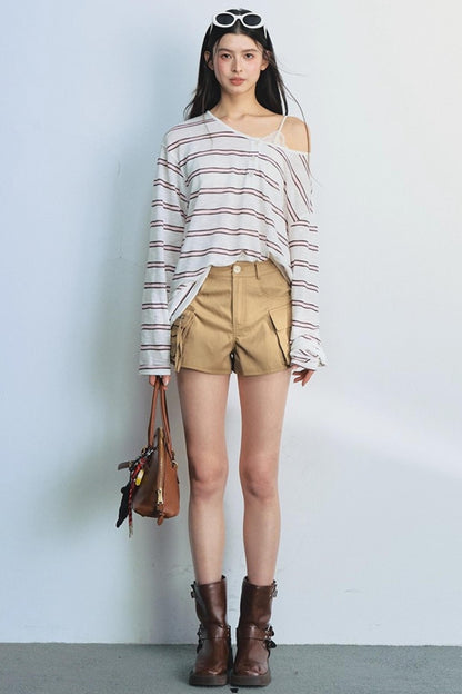 Blue Striped Bag-Up T-Shirt