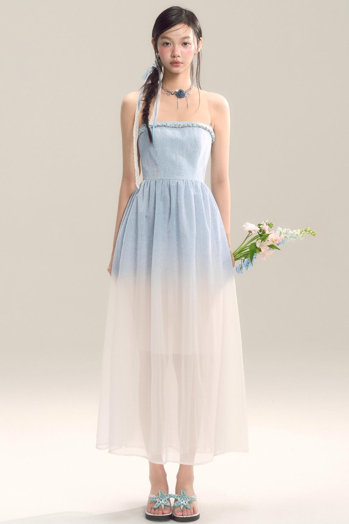 Robe jupe longue dégradé bleu