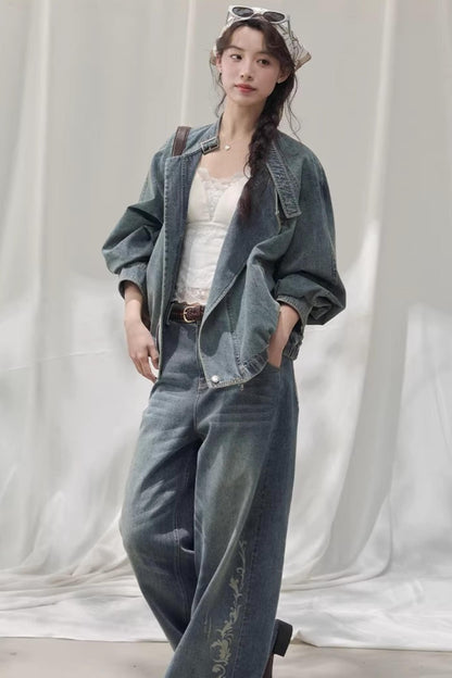 Laser Embossed Vintage Jeans