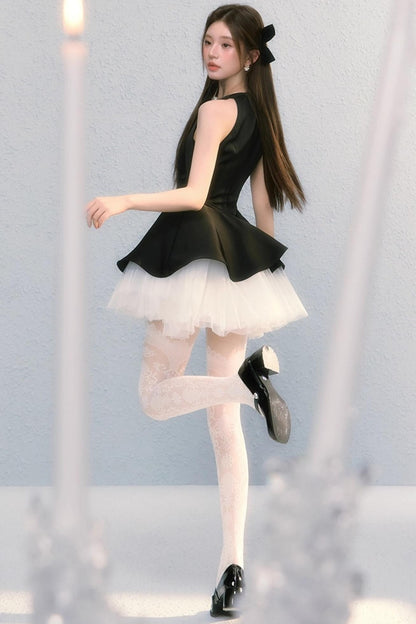 Obsidian French Bow Sleeveless A-Line Dress