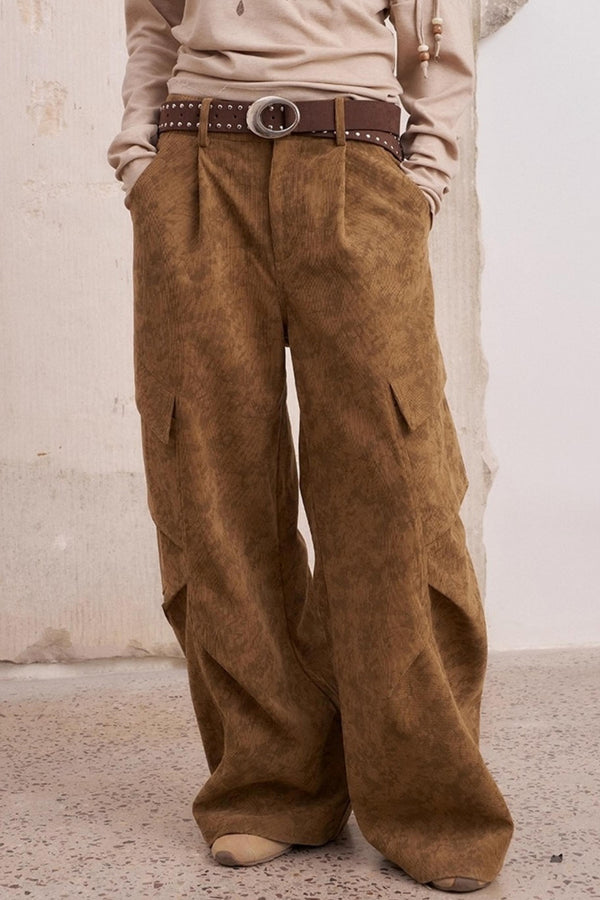 Vintage Print Loose Cargo Pants