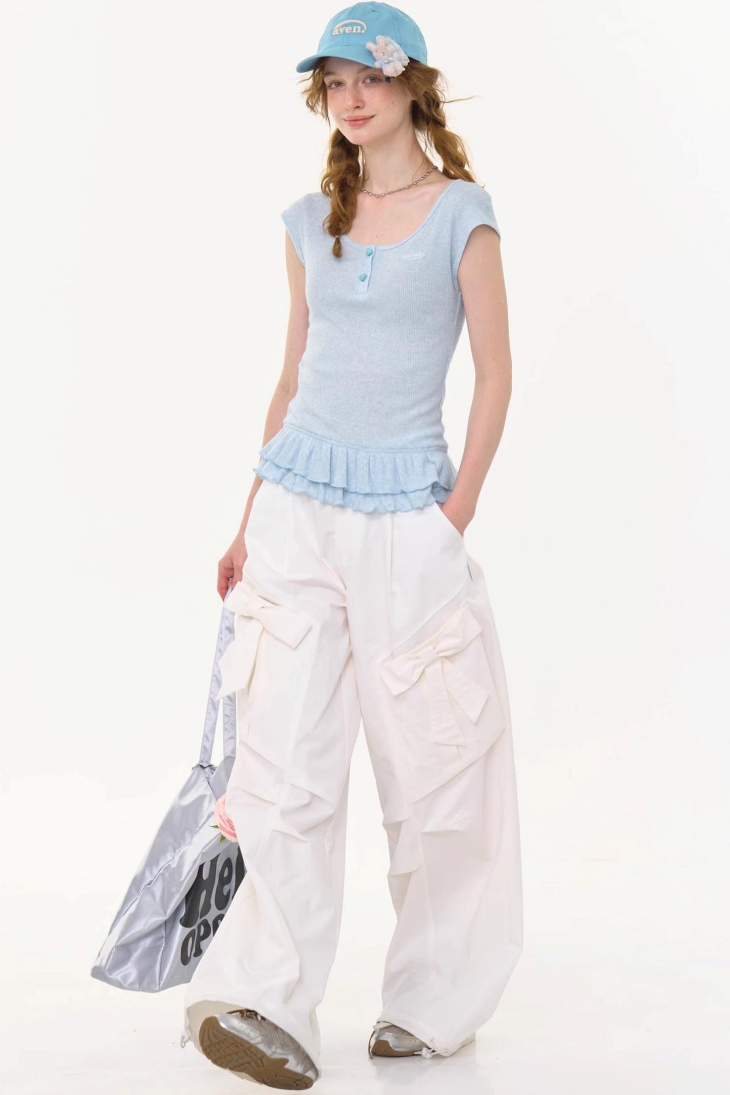 Retro White High-Waist Wide-Leg Pants