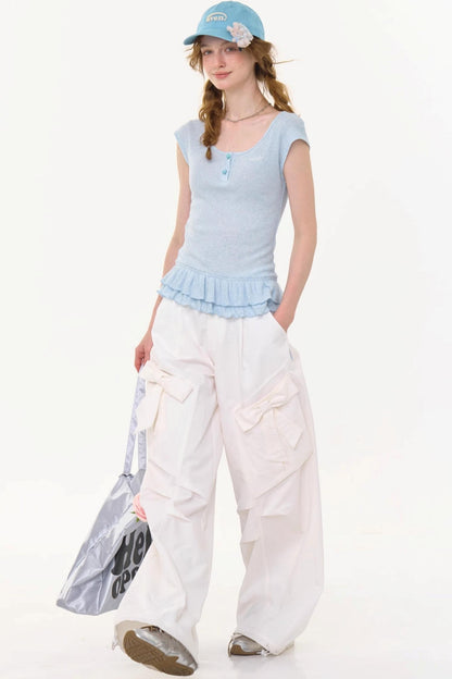 Retro White High-Waist Wide-Leg Pants