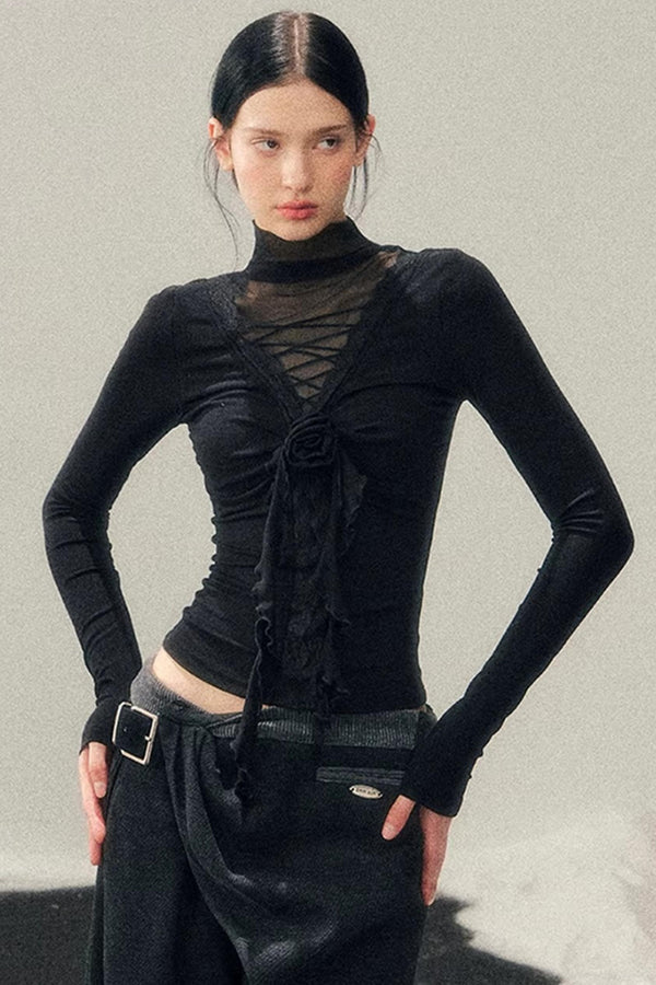 High-Neck Lace Winter Top