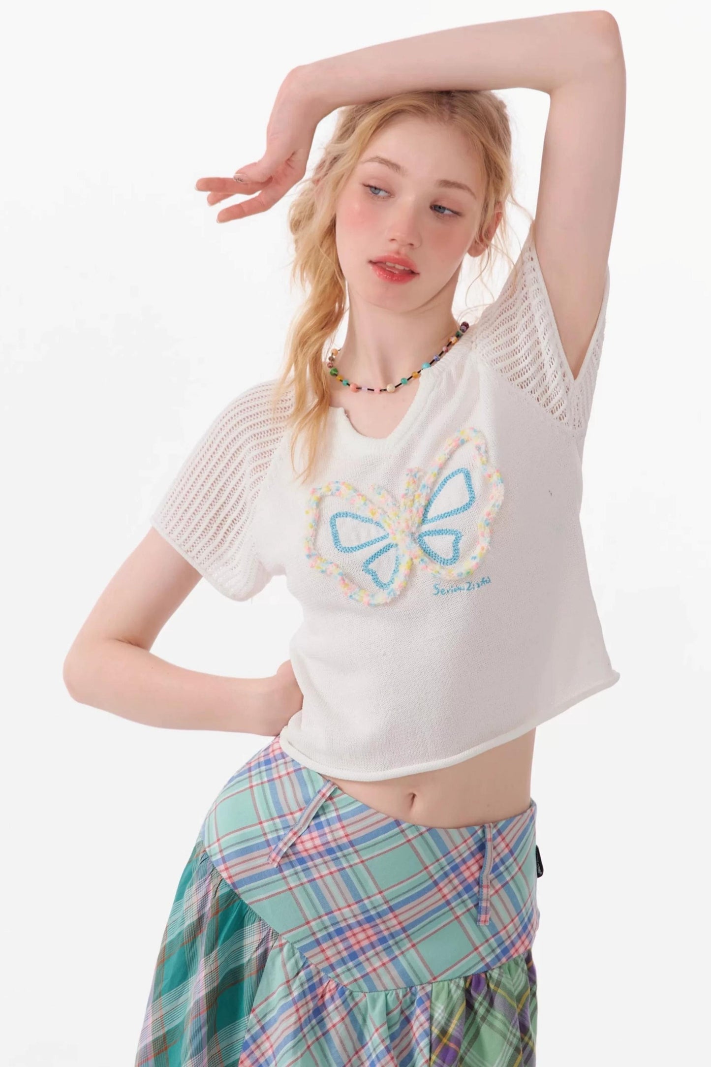 Top Raglan a Maglia con Farfalle 3D