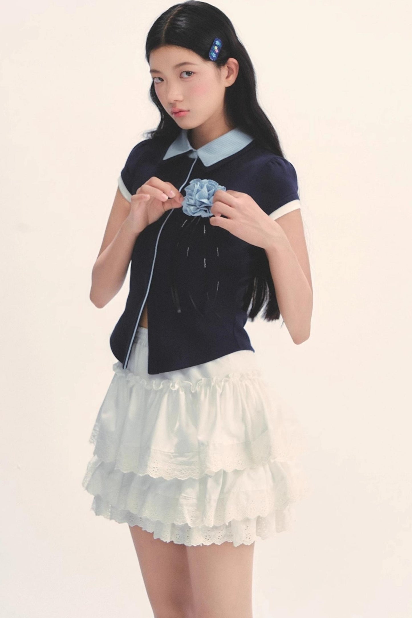 White Lace Tiered Midi Skirt