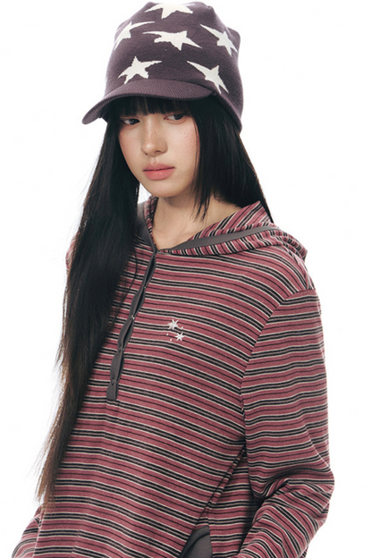 Striped Hooded Color-Block Top