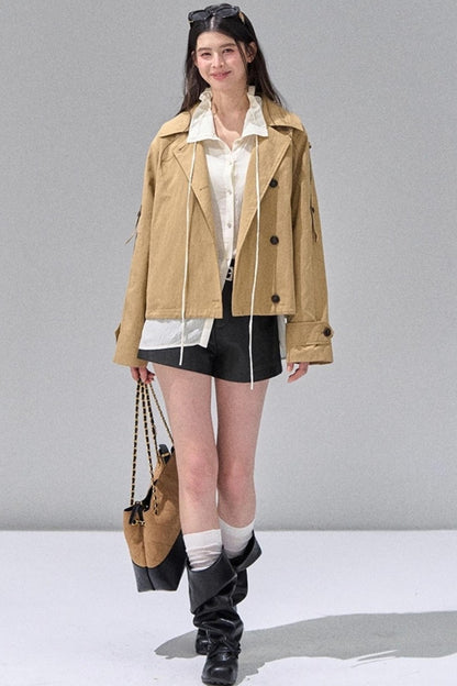 Fungus Edge Collar Drawstring Lace-up Shirt