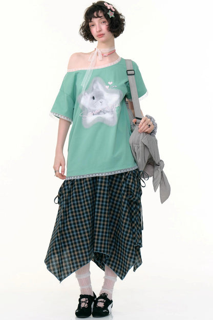Star Rabbit Lace Short Sleeve T-shirt