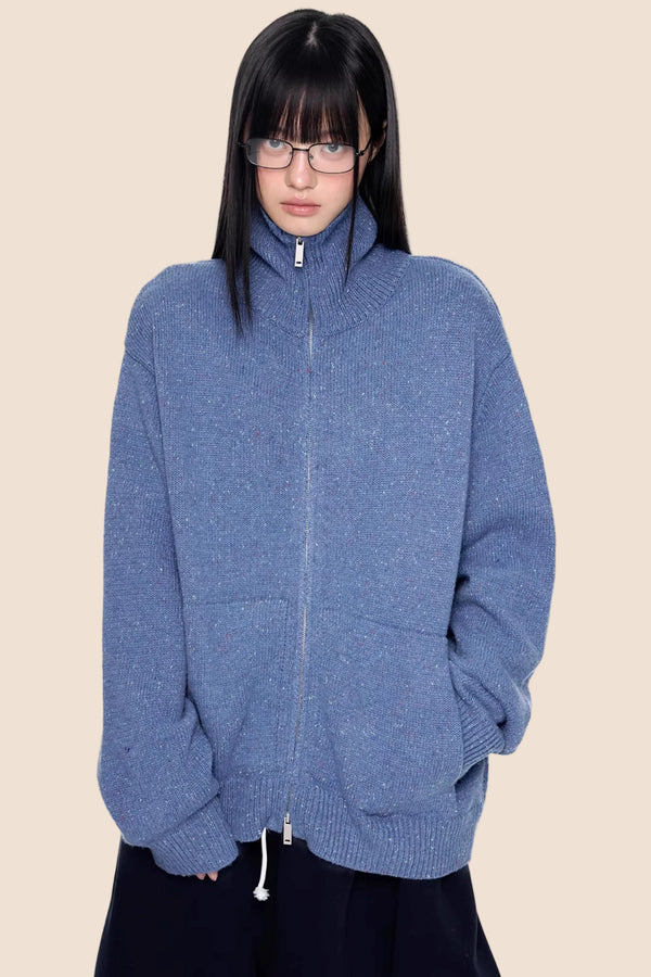 High-Neck Knitted Cardigan