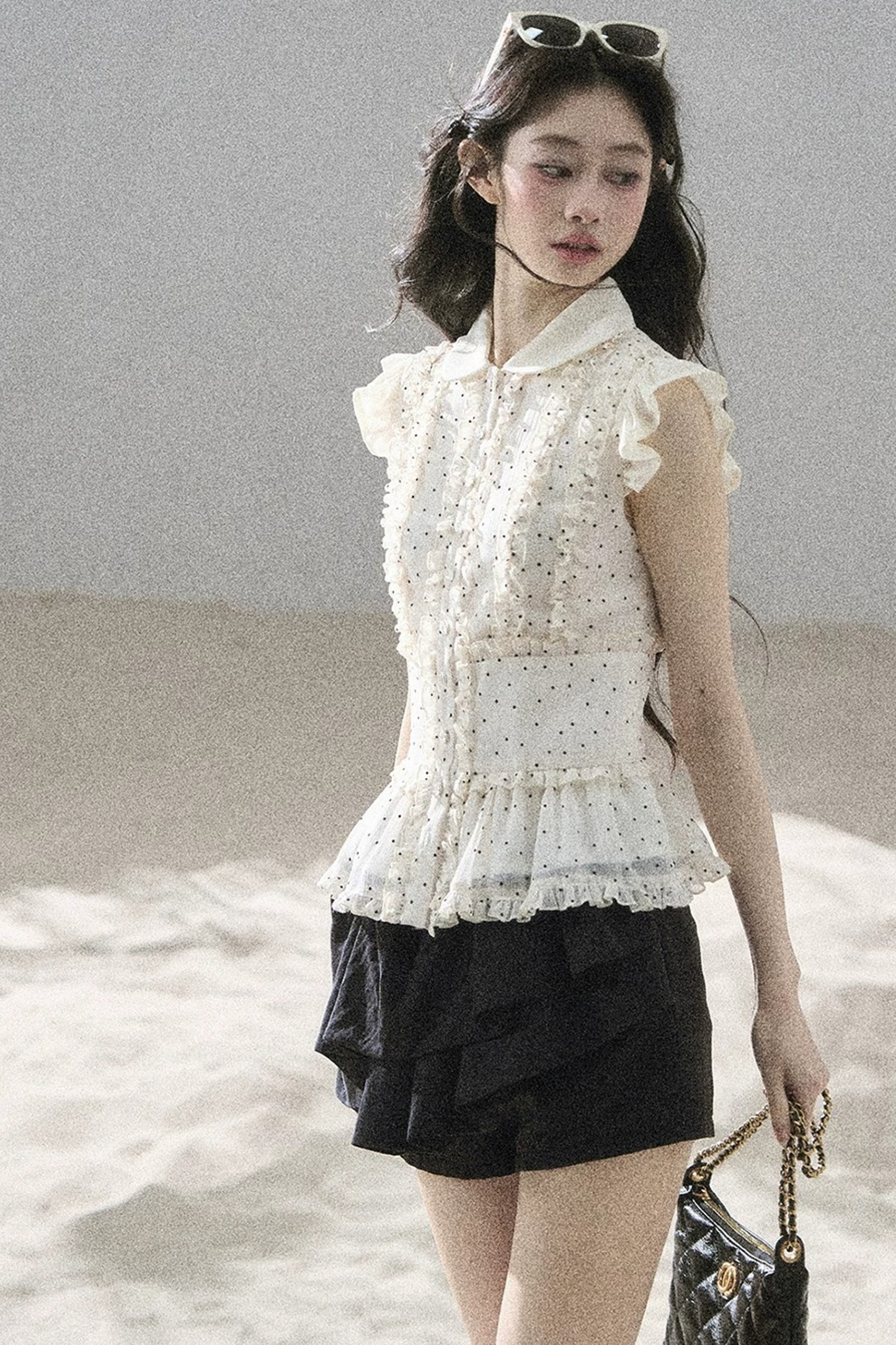 Ruffled Polka Dot Chiffon Blouse