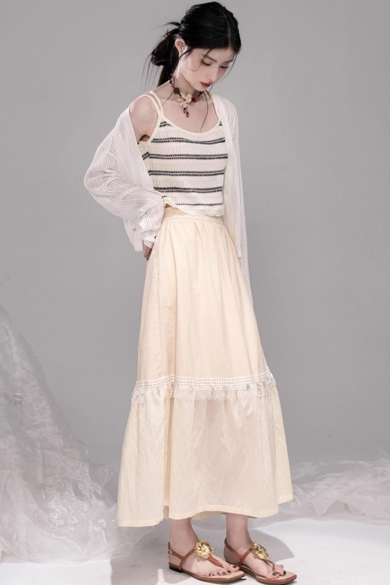 Soft Apricot Wave Layered Skirt Set