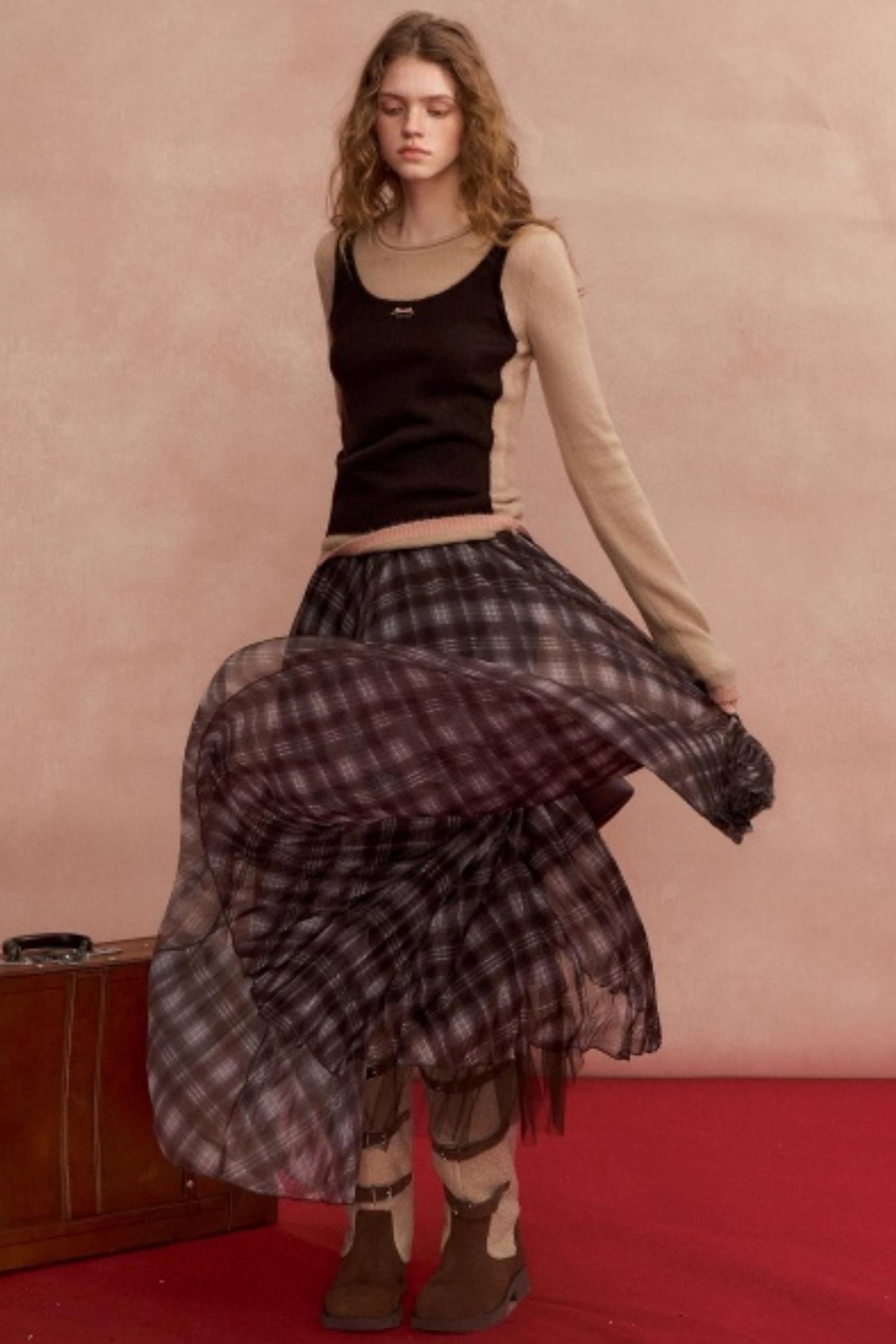 Contrasting Color Layered Sweater