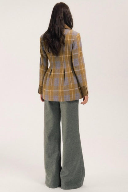 Plaid Patchwork Woolen Coat