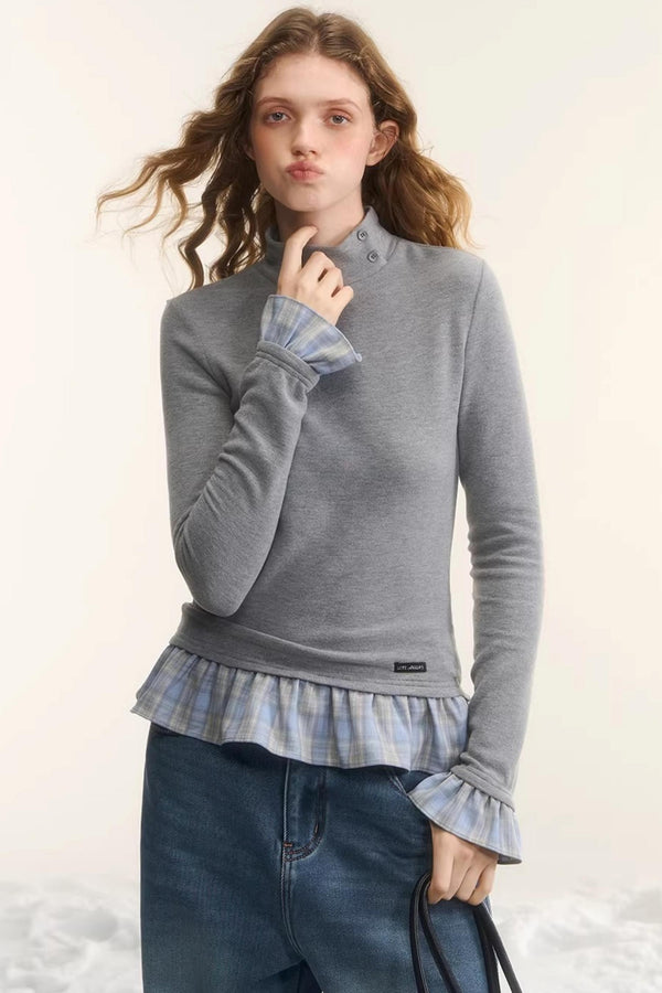 Velvet Plaid Ruffled Blouse