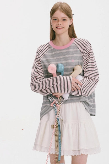 Striped Raglan Sleeve Slim Top