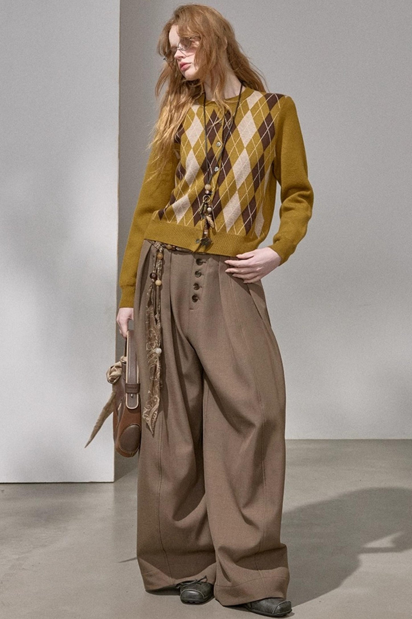 Retro Diamond-Pattern Knit Top