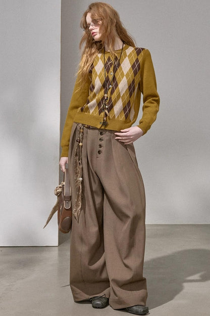 Retro Diamond-Pattern Knit Top