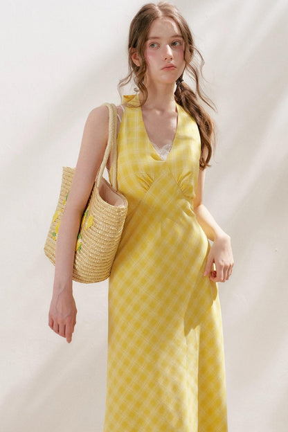 Staycation Plaid Halter Dress