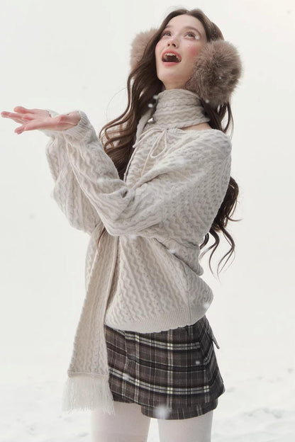 Vintage Twist Knit Off-Shoulder Sweater