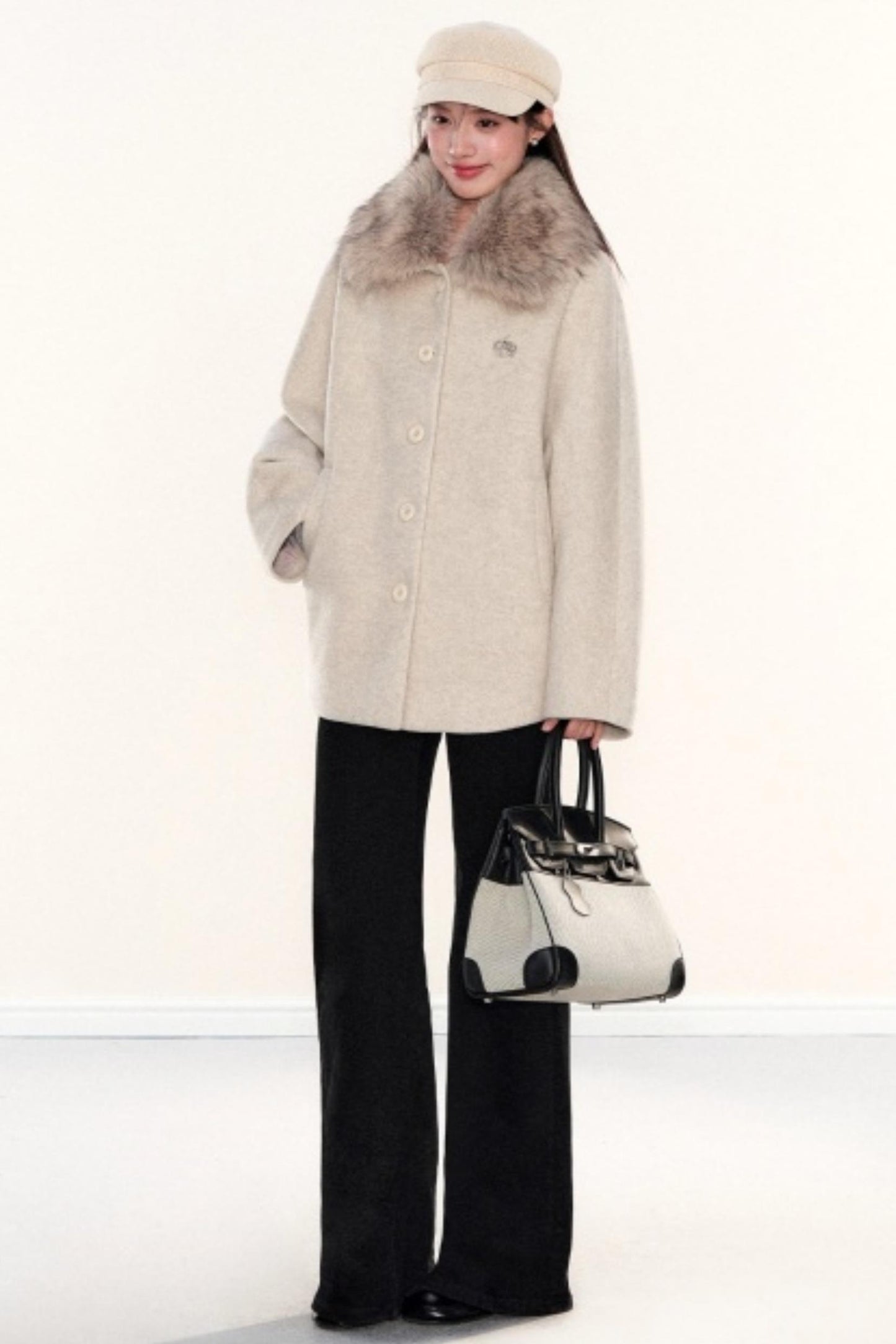 Fur Collar Woolen Cape Coat