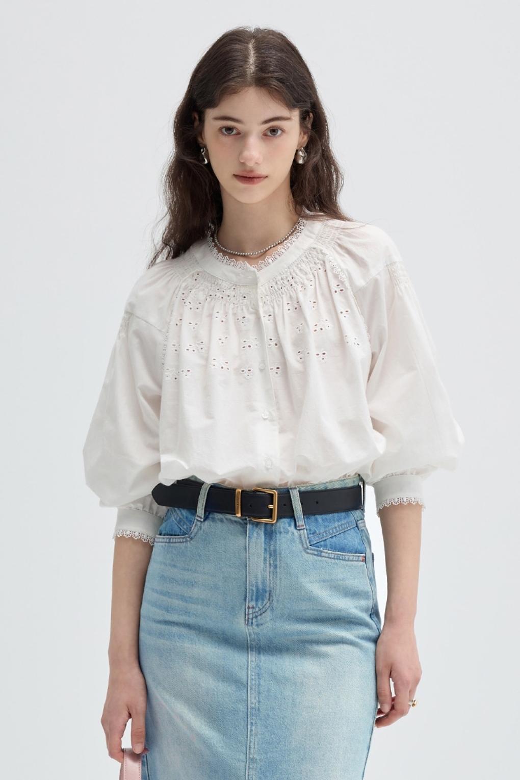 French Embroidered Cut-Out Lace Top