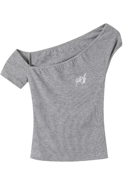 Asymmetrical Grey Top & Polka Dot Maxi Skirt Set-Up