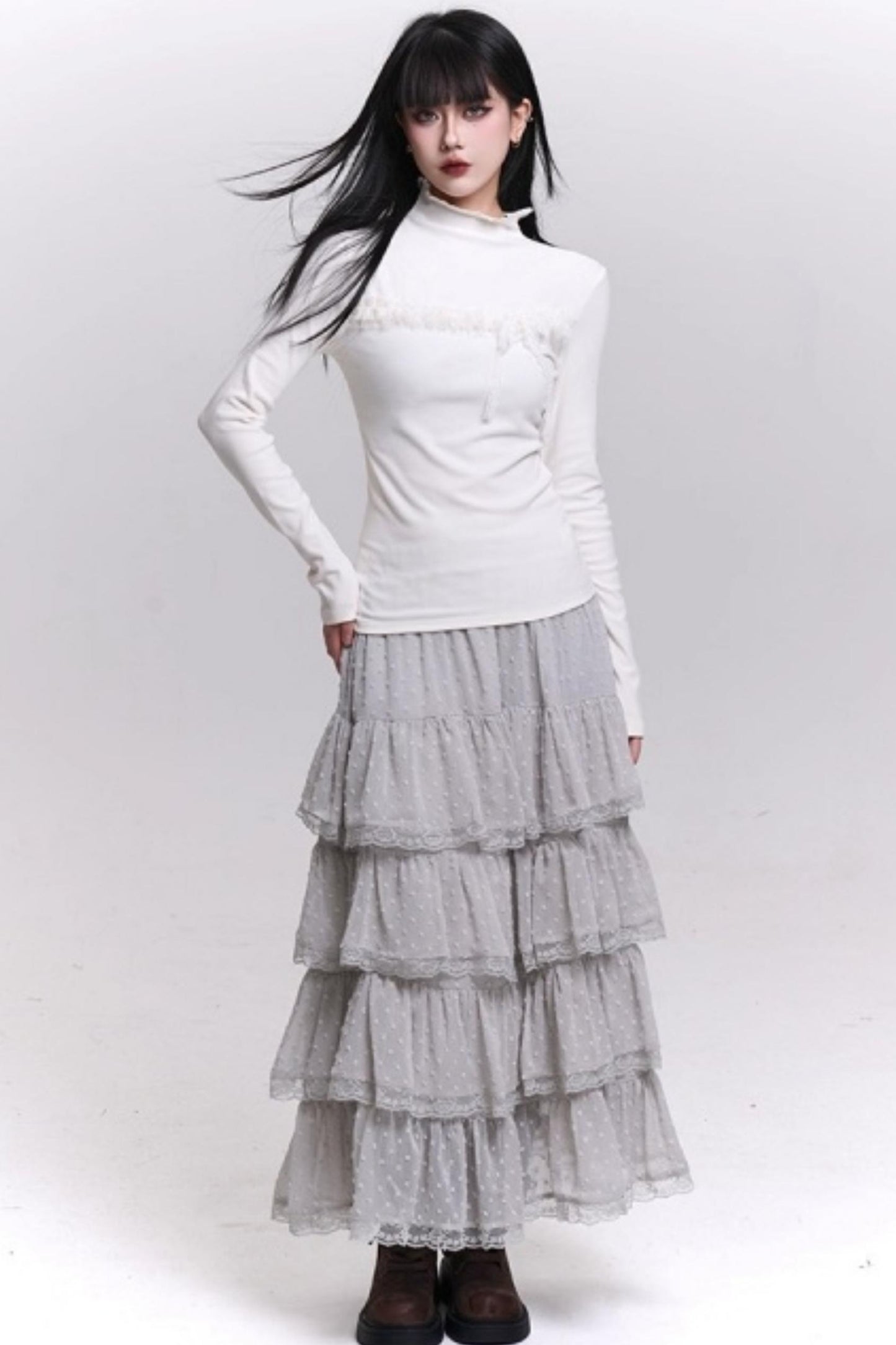 Ghost Gray Half-High Collar Top