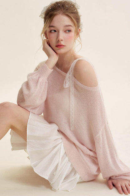 Slouchy Lace-Up Mohair Pullover Set