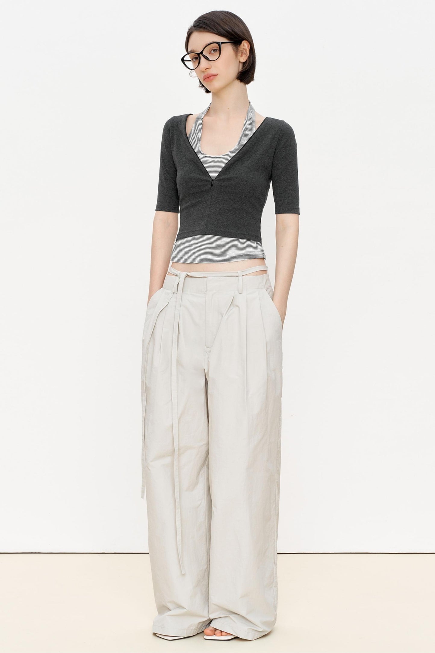 Striped Slim Zipper Tee