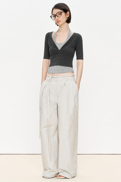 Striped Slim Zipper Tee