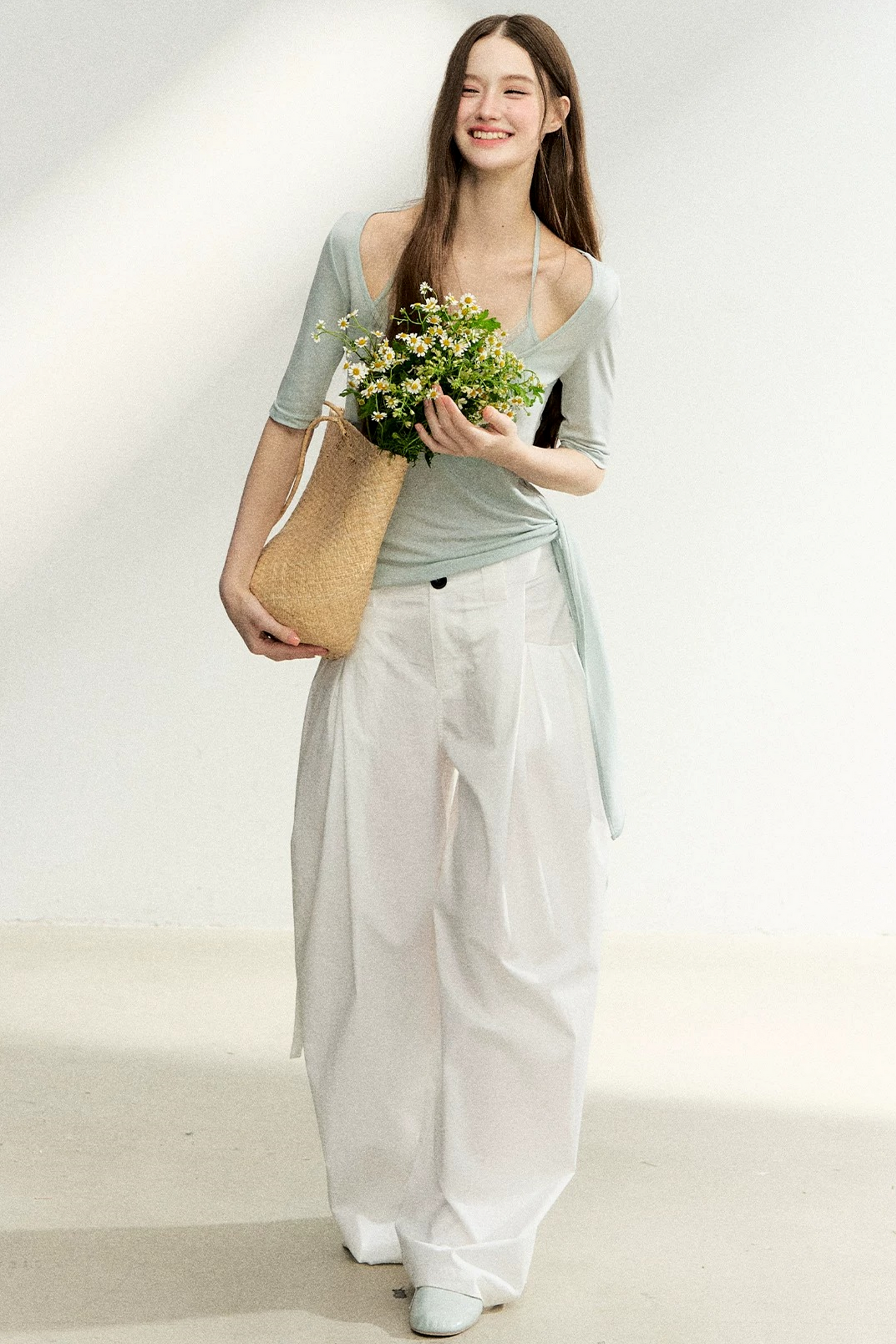Double-Layer Tie-Waist Top