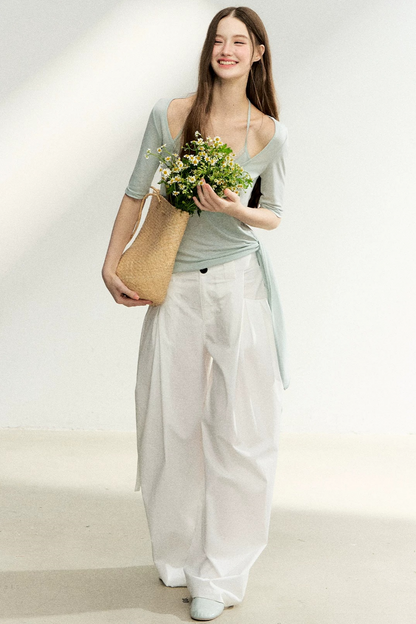 Double-Layer Tie-Waist Top