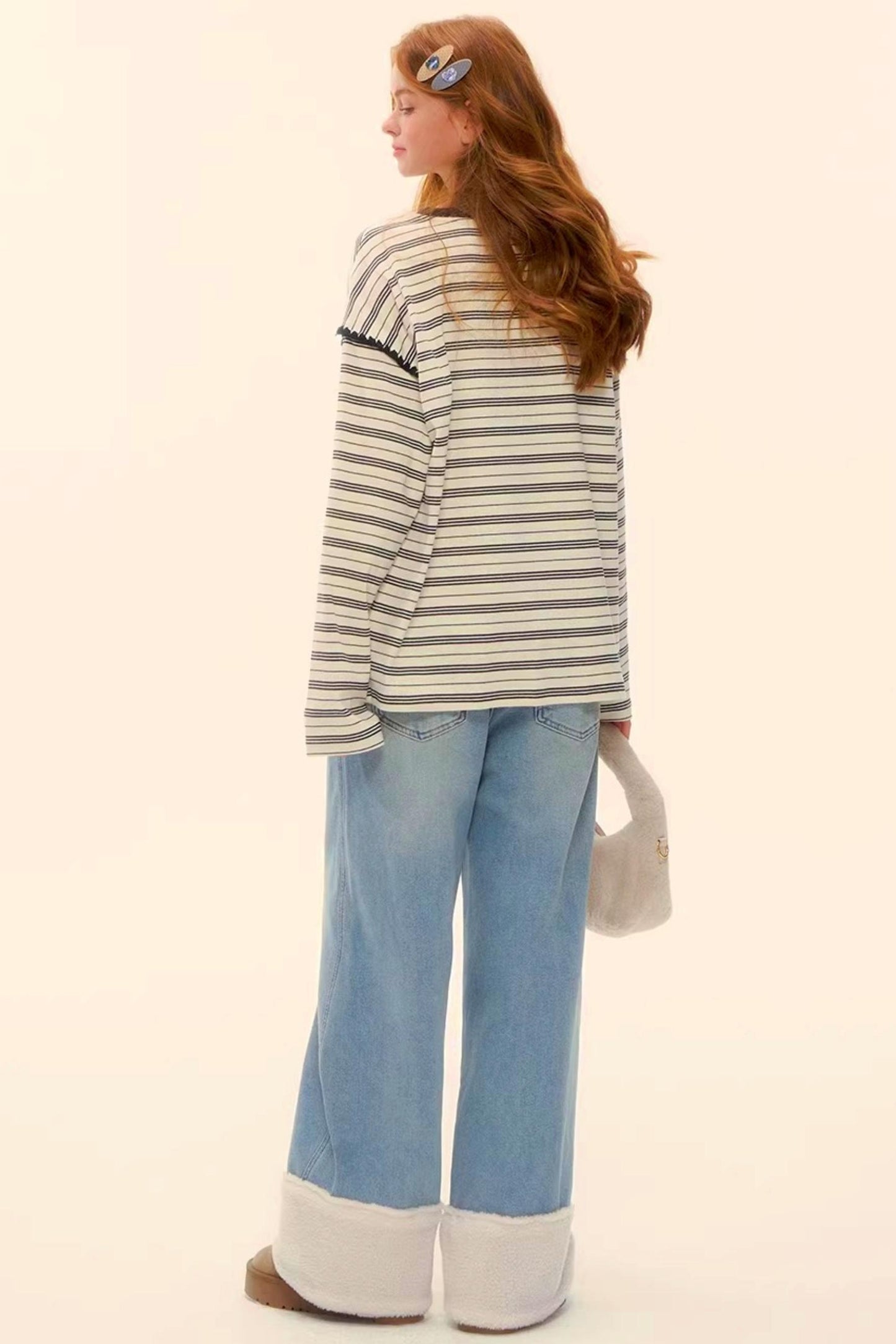 Wool Splicing Fleece-Lined Pants