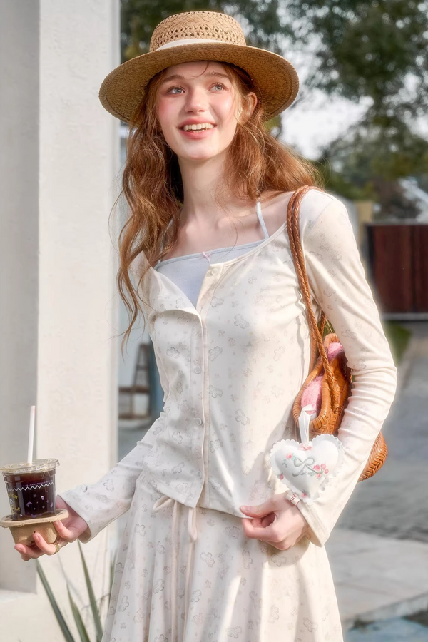 Hand-Painted Cardigan and Skirt Matching Set