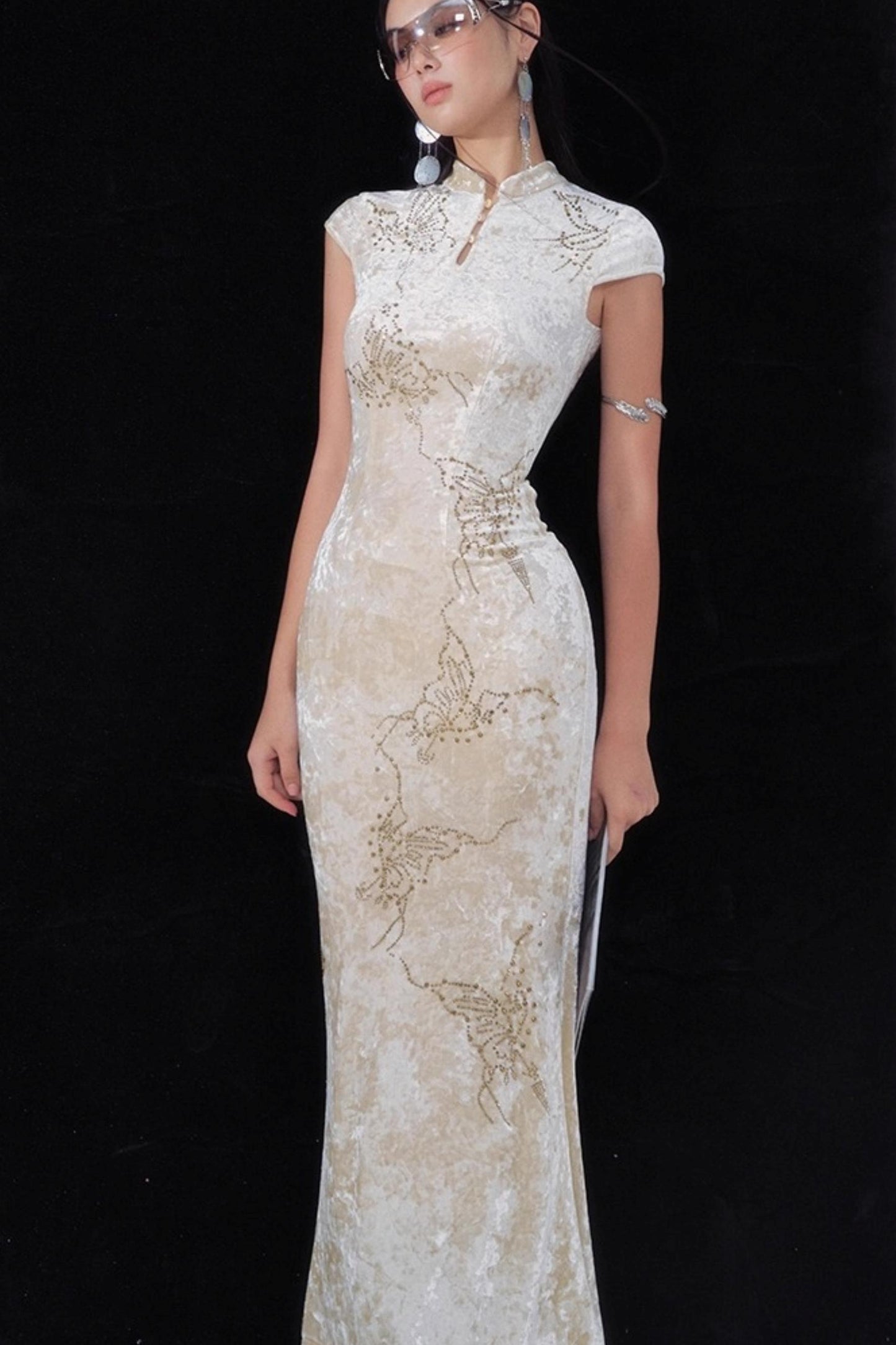 Porcelain Velvet Cheongsam Dress