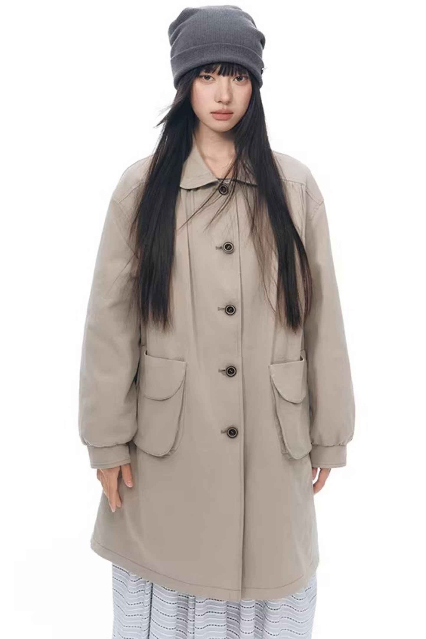 와플 니트 버튼 모자