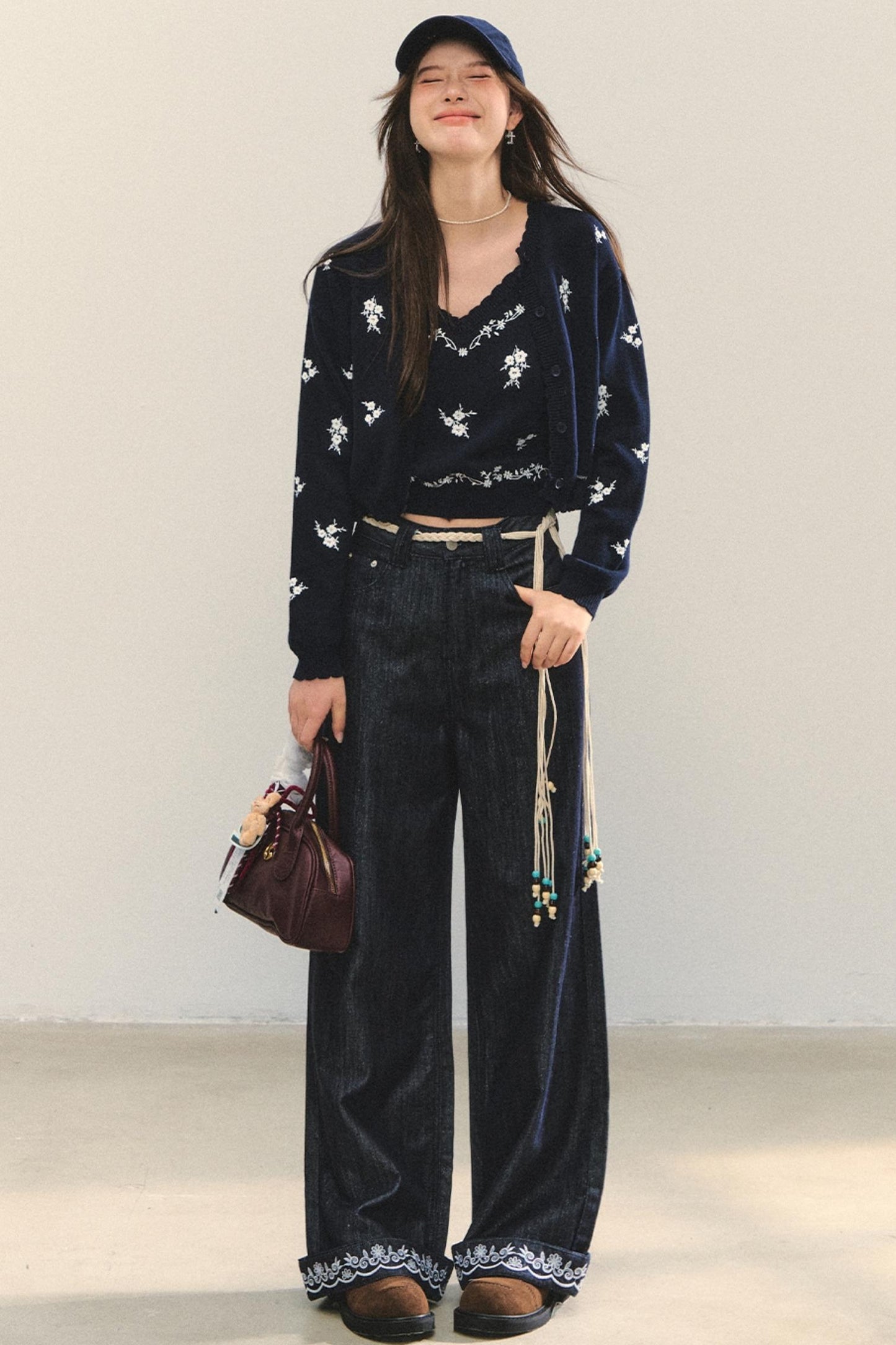 Knit Floral Cardigan Set-Up