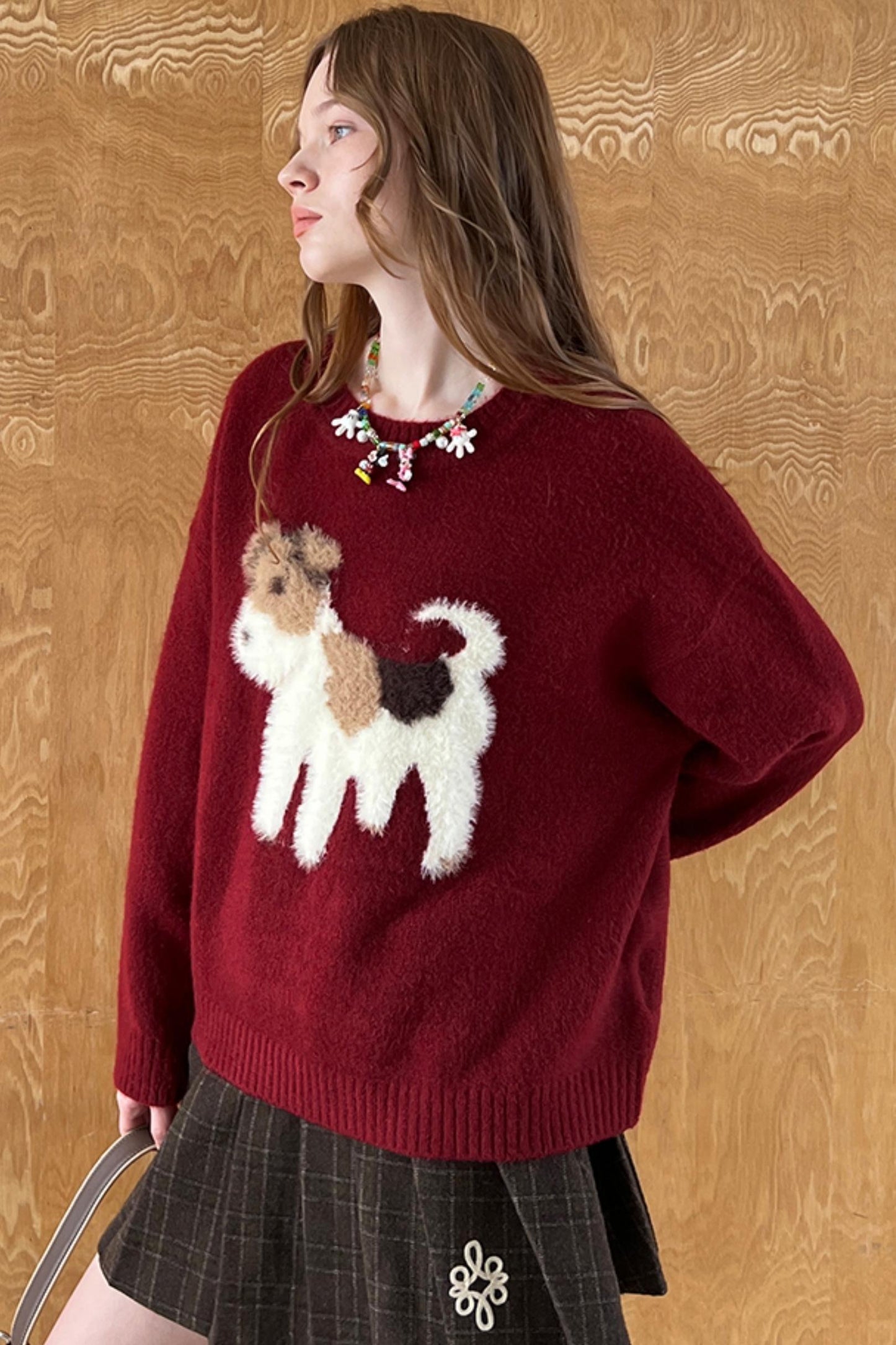 Cute Puppy Jacquard Pullover Sweater