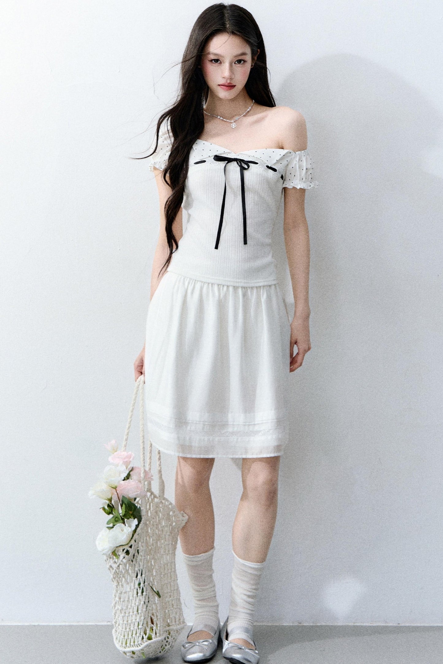 Vintage-Blusen-Set mit asymmetrischem eckigem Ausschnitt