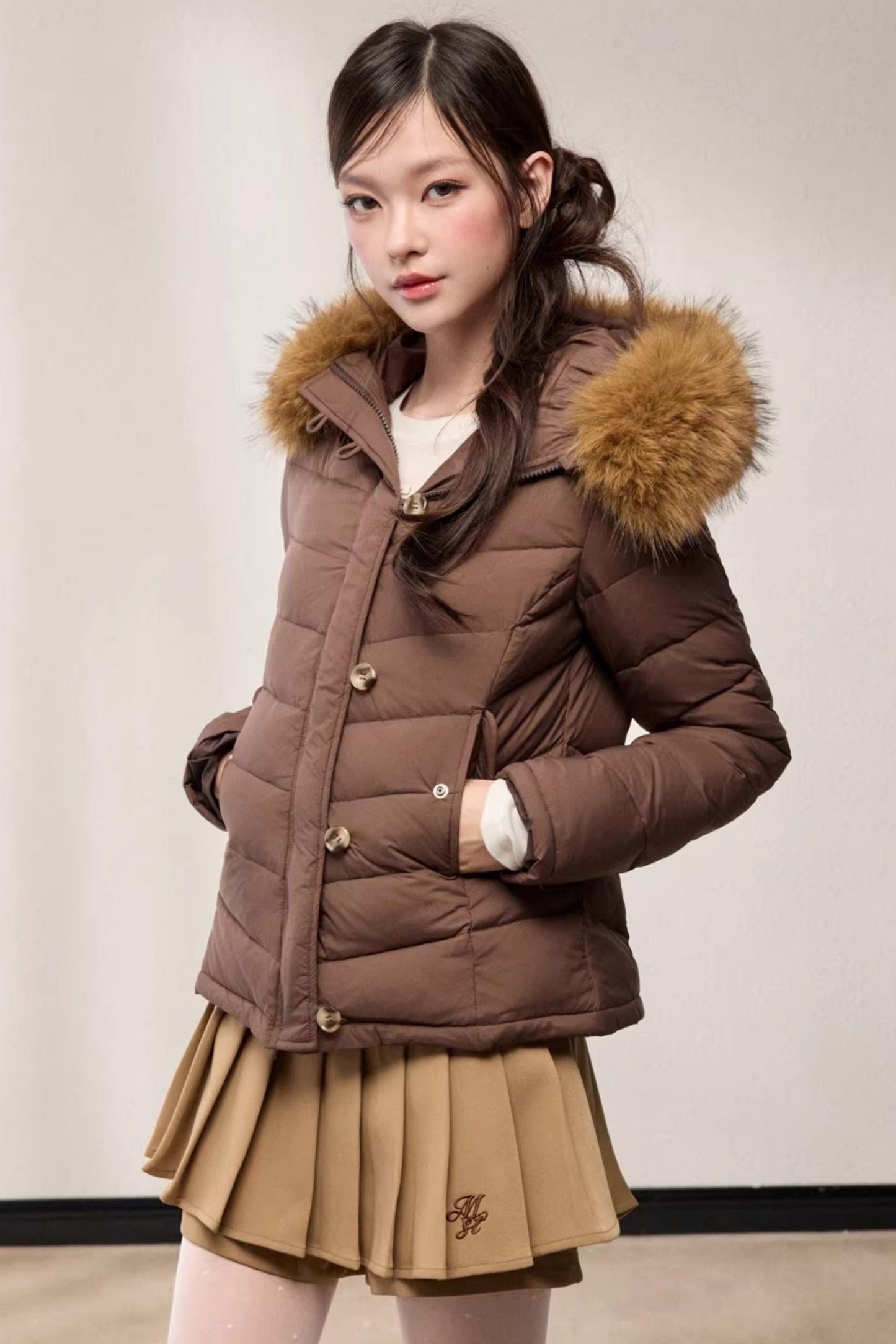 Fur Collar Hooded Slim Fit Jacket