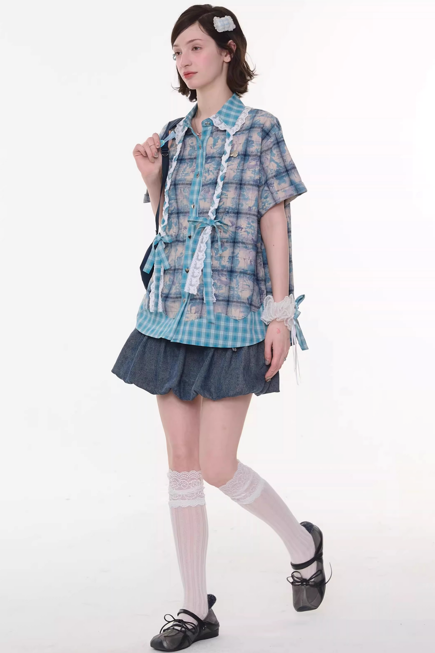 Braided Lace Plaid Blouse