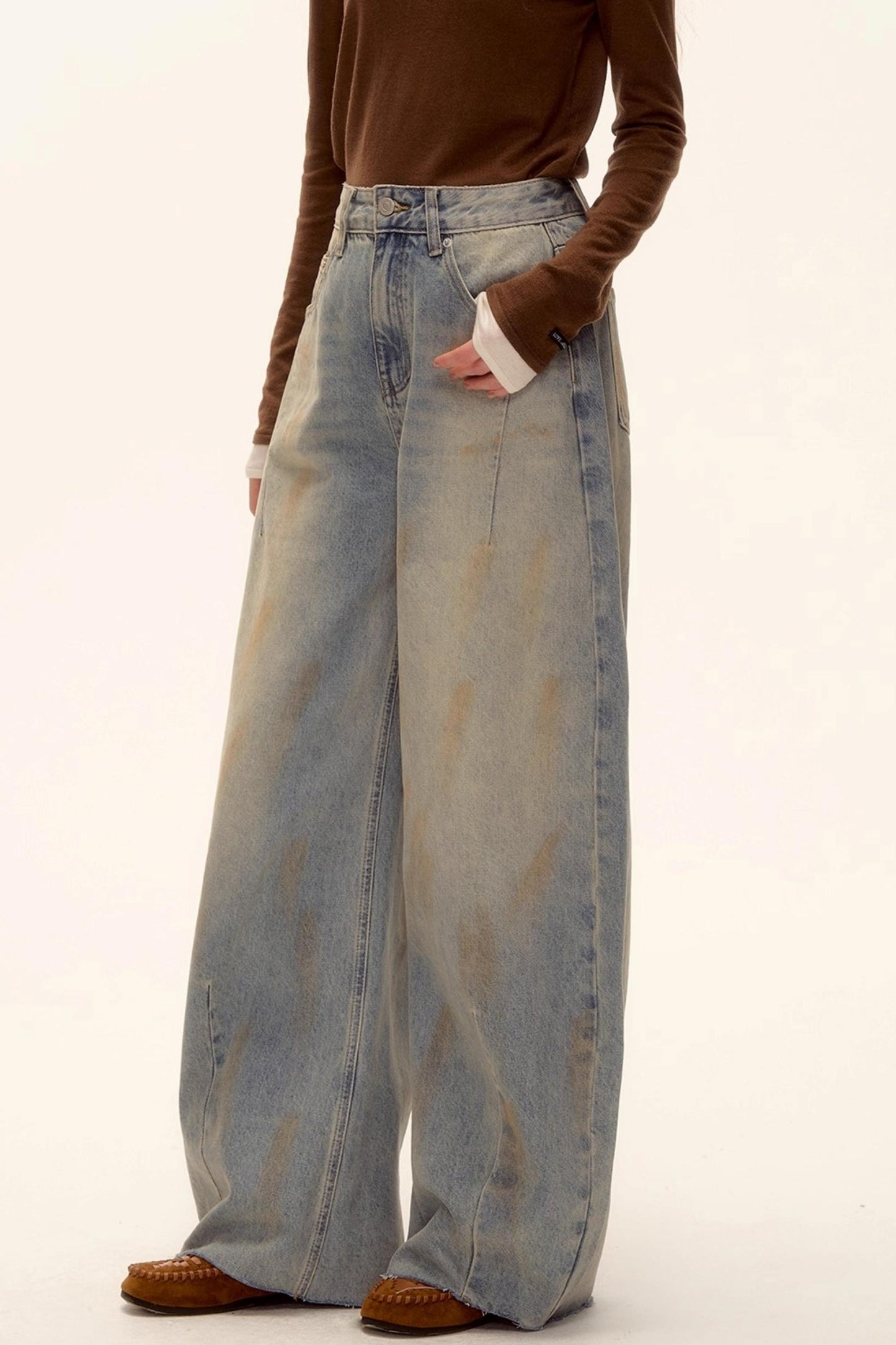 Vintage Washed Distressed Denim Pants