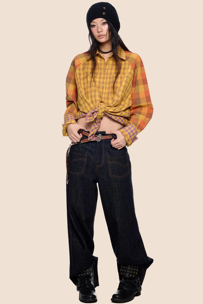 Dopamine Plaid Patchwork Shirt